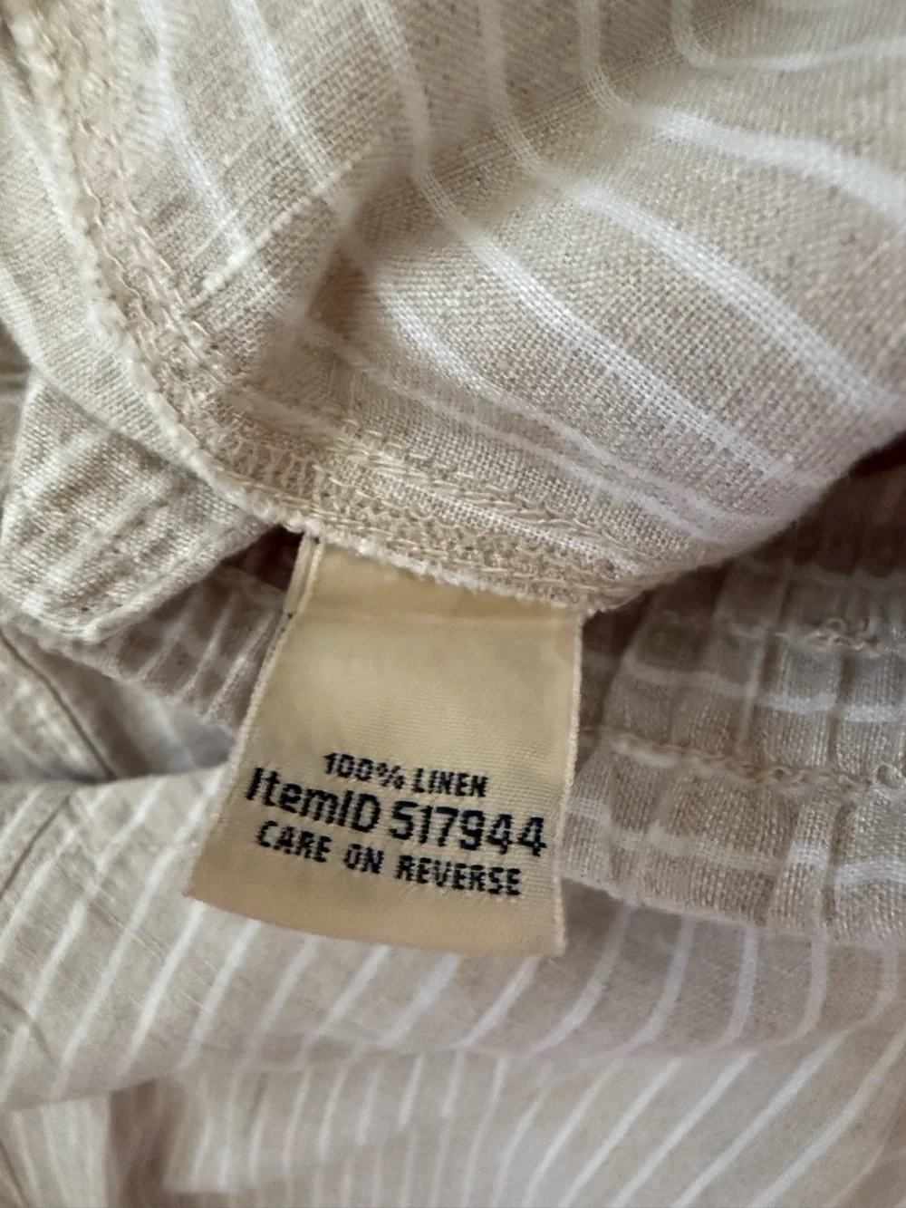 LL Bean 4 Petite Tan & White Striped 100% Linen Pull on Pants
